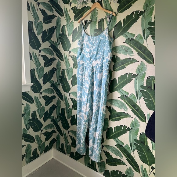 GAP Blue Floral Tank Drawstring waist Jumpsuit Size M Tall - Picture 9 of 9